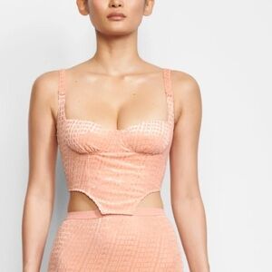 Skims Logo Peach Velvet Corset Crop Top Size Medium
